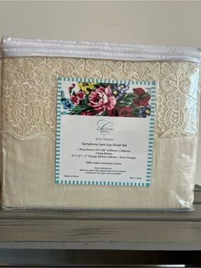 Carleton Varney Live Vividly Symphony Lace Ivory 3 pc set Duvet & Shams NIP